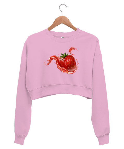 Tisho - Çilek - Strawberry Pembe Kadın Crop Sweatshirt