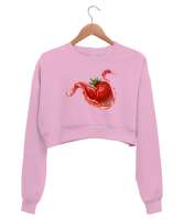 Çilek - Strawberry Pembe Kadın Crop Sweatshirt - Thumbnail