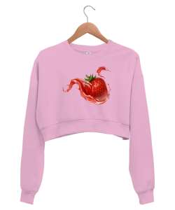 Çilek - Strawberry Pembe Kadın Crop Sweatshirt