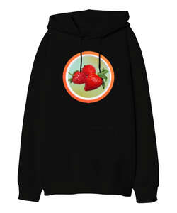 Çilek - Strawberry Siyah Oversize Unisex Kapüşonlu Sweatshirt