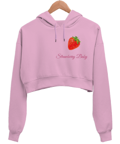 Çilek temalı Kadın Crop Hoodie Kapüşonlu Sweatshirt