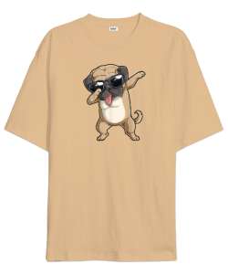 Çılgın dansçı köpek baskılı Camel Oversize Unisex Tişört