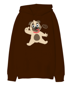 Çılgın Köpek Tasarımlı Oversize Unisex Kapüşonlu Sweatshirt