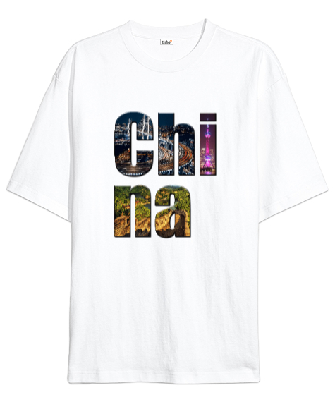 Çin - China Beyaz Oversize Unisex Tişört