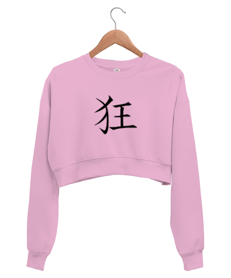 Tisho - Çinçe Deli - Crazy Pembe Kadın Crop Sweatshirt