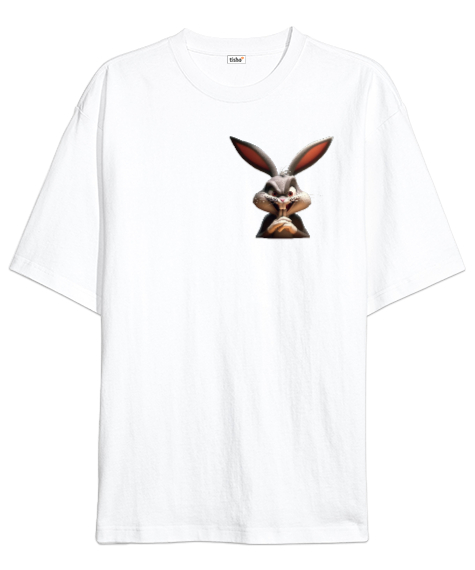 Tisho - CİNGÖZ BUNNY Beyaz Oversize Unisex Tişört