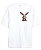 CİNGÖZ BUNNY Beyaz Oversize Unisex Tişört - Thumbnail