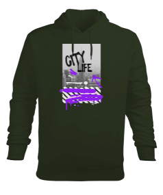 City Life Tasarım Baskılı Erkek Kapüşonlu Hoodie Sweatshirt