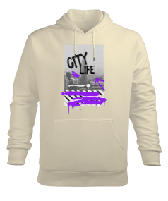 City Life Tasarım Baskılı Erkek Kapüşonlu Hoodie Sweatshirt