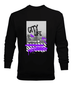 City Life Tasarım Baskılı Erkek Sweatshirt