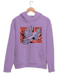 çizgi kuş Lila Unisex Kapşonlu Sweatshirt