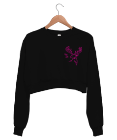 Çizgisel Geyik Kadın Crop Sweatshirt