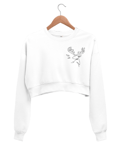 Çizgisel Geyik Kadın Crop Sweatshirt