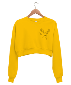 Çizgisel Geyik Kadın Crop Sweatshirt