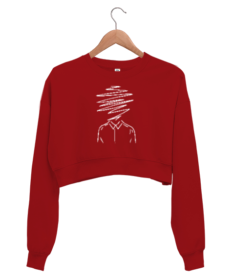 Tisho - Çizim Adam - Man Draw Kırmızı Kadın Crop Sweatshirt