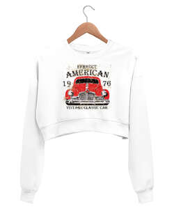 Classic Vintage Car - Klasik Araba Beyaz Kadın Crop Sweatshirt