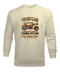 Classic Vintage Motorcycle - Klasik Motorsiklet Krem Erkek Sweatshirt