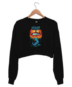 Climart Siyah Kadın Crop Sweatshirt