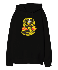 Cobra Kai Karate Kid Baskılı Siyah Oversize Unisex Kapüşonlu Sweatshirt