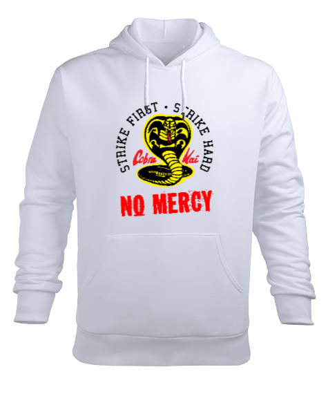 Cobra Kai No Mercy V2 Beyaz Erkek Kapüşonlu Hoodie Sweatshirt