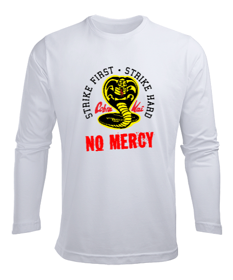 Cobra Kai No Mercy V2 Beyaz Erkek Uzun Kol Yazlık Tişört