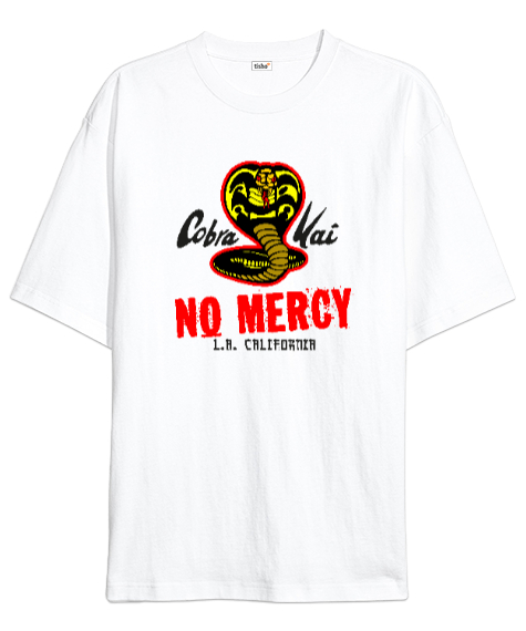 Cobra Kai No Mercy V2 Beyaz Oversize Unisex Tişört