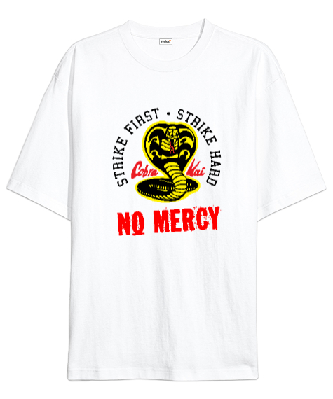 Cobra Kai No Mercy V2 Beyaz Oversize Unisex Tişört