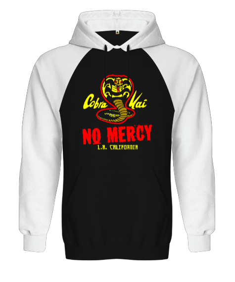 Cobra Kai No Mercy V2 Siyah/Beyaz Orjinal Reglan Hoodie Unisex Sweatshirt