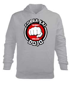 Cobra Kay Dojo Baskılı Gri Erkek Kapüşonlu Hoodie Sweatshirt