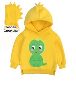 ÇOCUK KIYAFETİ Sarı Çocuk Dinozor Kapşonlu Hoodie