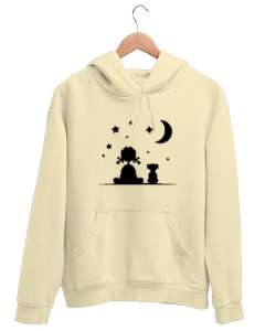 Çocuk Köpek ve Gece Gökyüzü Krem Unisex Kapşonlu Sweatshirt