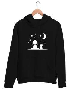 Çocuk Köpek ve Gece Gökyüzü Siyah Unisex Kapşonlu Sweatshirt