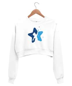 Çocuk ve Yıldızlar Beyaz Kadın Crop Sweatshirt