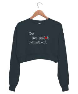 Code - Do While Döngüsü Füme Kadın Crop Sweatshirt