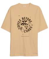 Coffee Before Chaos Camel Oversize Unisex Tişört - Thumbnail