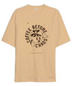 Coffee Before Chaos Camel Oversize Unisex Tişört