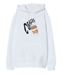 coffee Beyaz Oversize Unisex Kapüşonlu Sweatshirt