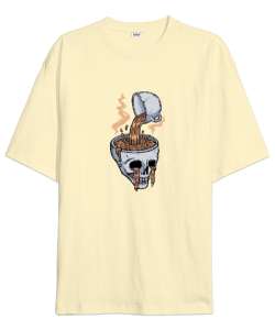 Coffee Cup Head - Skull Krem Oversize Unisex Tişört