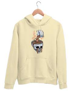 Coffee Cup Head - Skull Krem Unisex Kapşonlu Sweatshirt