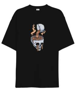 Coffee Cup Head - Skull Siyah Oversize Unisex Tişört