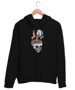 Coffee Cup Head - Skull Siyah Unisex Kapşonlu Sweatshirt