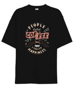 Coffee is Happiness Siyah Oversize Unisex Tişört