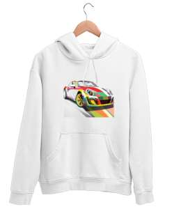 Çok Renkli Araba Beyaz Unisex Kapşonlu Sweatshirt