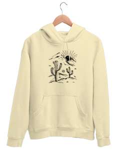 Çöl Çizim - Kaktüs Krem Unisex Kapşonlu Sweatshirt