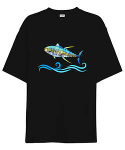 Color Fish - Renkli Balık Siyah Oversize Unisex Tişört