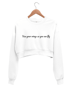 Colorful Wings Kadın Crop Sweatshirt - Thumbnail