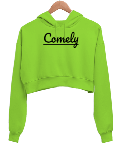 comely fıstık yeşili Kadın Crop Hoodie Kapüşonlu Sweatshirt