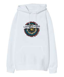 Complexitas Beyaz Oversize Unisex Kapüşonlu Sweatshirt