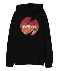 Control Out Of Siyah Oversize Unisex Kapüşonlu Sweatshirt