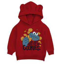 Cookie Monster Me Just Here for the Cookies Baskılı Kırmızı Unisex Çocuk Ayı Hoodie Kapşonlu